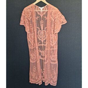 💙 Lauren Conrad Apricot Lace Kimono Cover Up Size L/XL Boho Cottage Vacation Fe